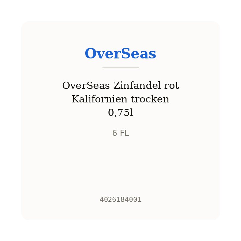 OverSeas Zinfandel rot Kalifornien trocken 0,75l