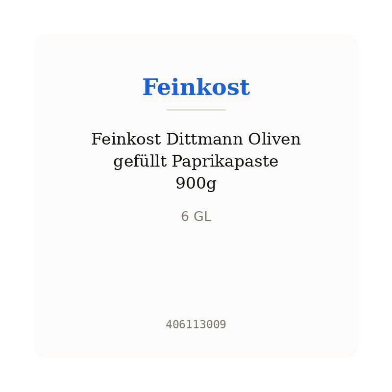 Feinkost Dittmann Oliven gefüllt Paprikapaste 900g