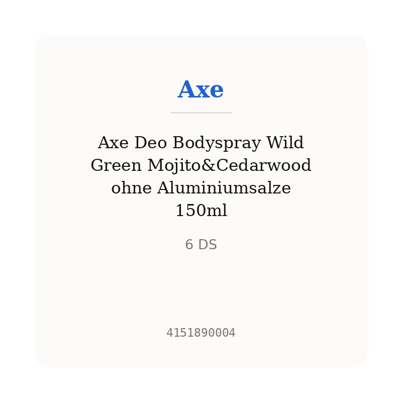 Axe Deo Bodyspray Wild Green Mojito&Cedarwood ohne Aluminiumsalze 150ml