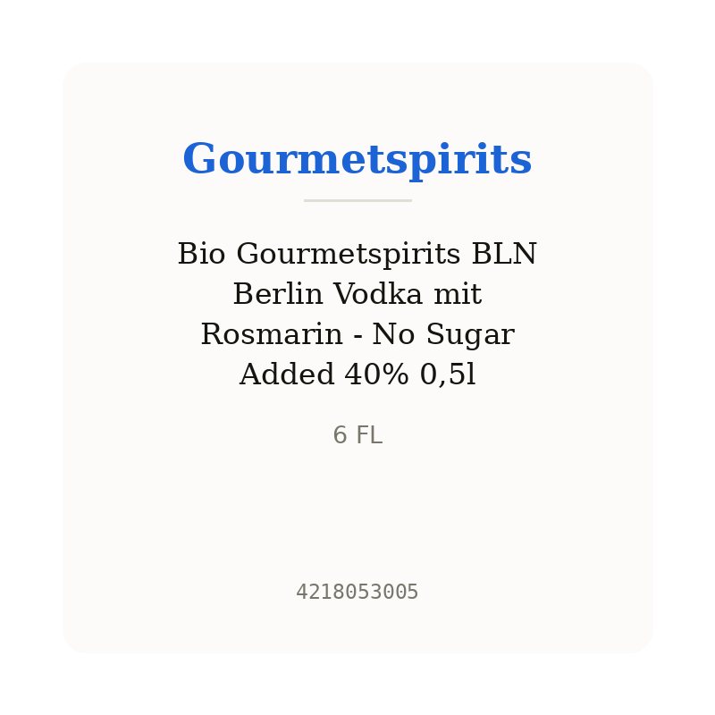 Bio Gourmetspirits BLN Berlin Vodka mit Rosmarin - No Sugar Added 40% 0,5l