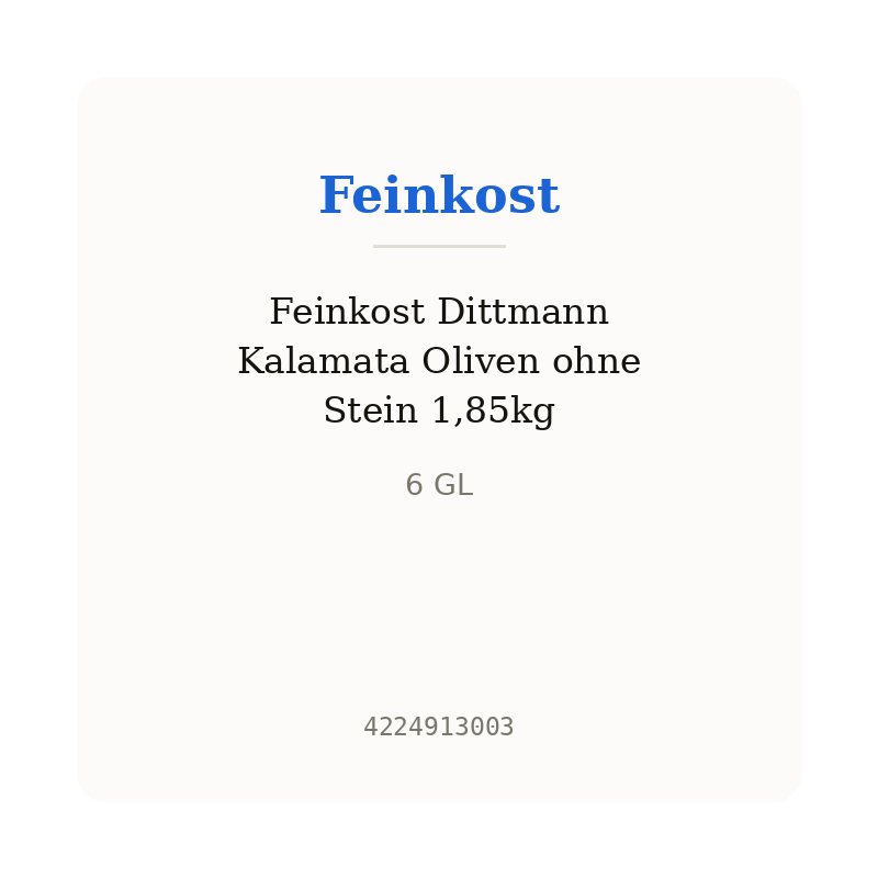 Feinkost Dittmann Kalamata Oliven ohne Stein 1,85kg