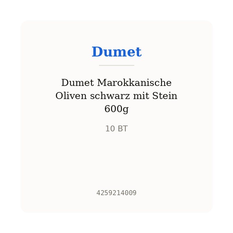 Dumet Marokkanische Oliven schwarz mit Stein 600g