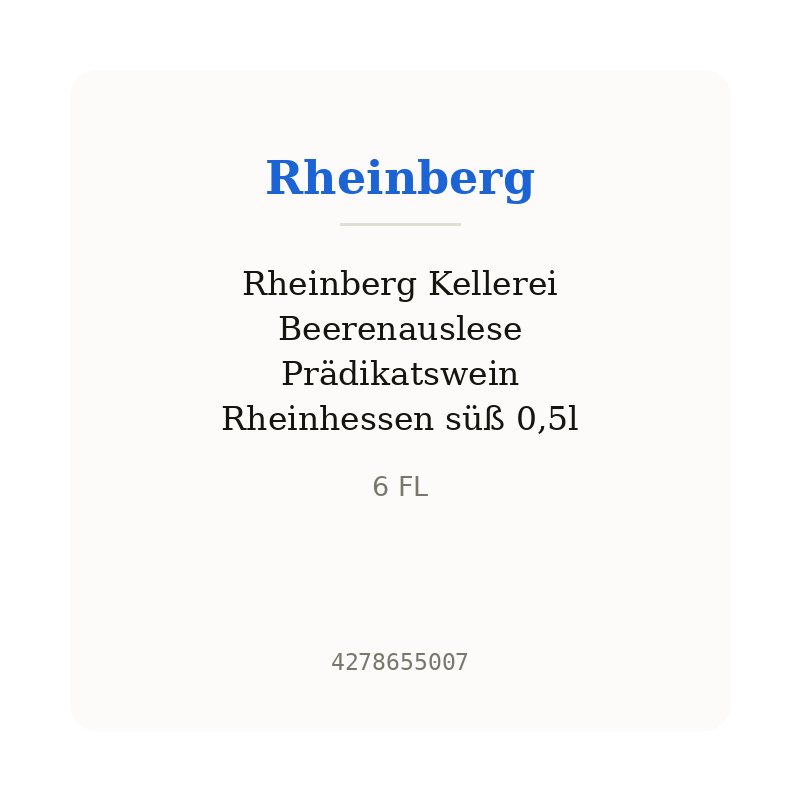 Rheinberg Kellerei Beerenauslese Prädikatswein Rheinhessen süß 0,5l