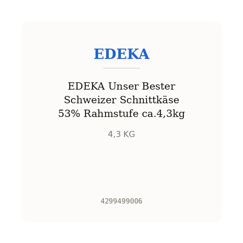 EDEKA Unser Bester Schweizer Schnittkäse 53% Rahmstufe ca.4,3kg