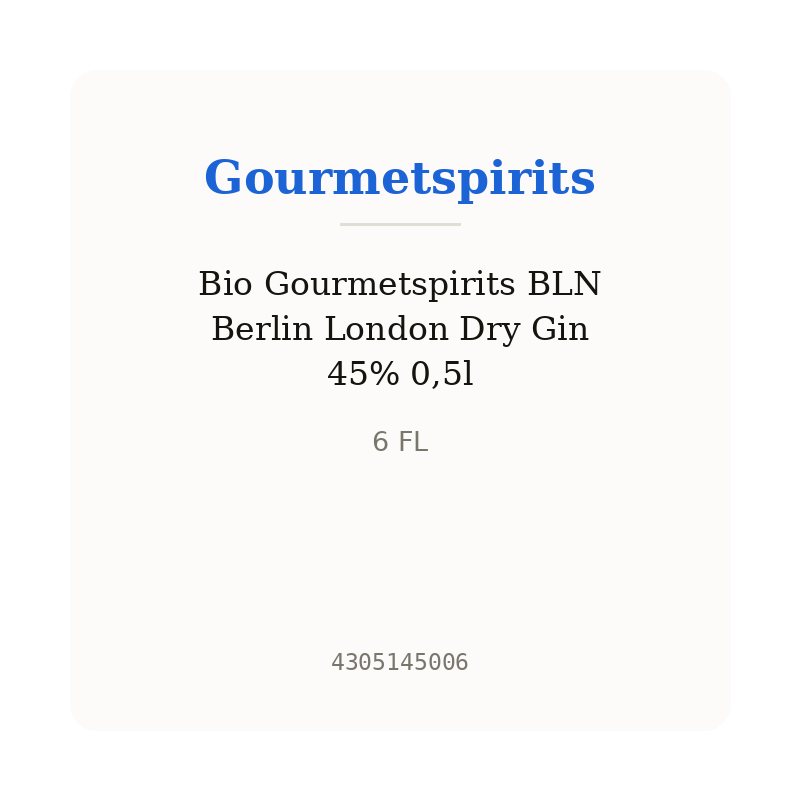 Bio Gourmetspirits BLN Berlin London Dry Gin 45% 0,5l