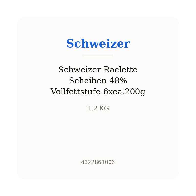 Schweizer Raclette Scheiben 48% Vollfettstufe 6xca.200g