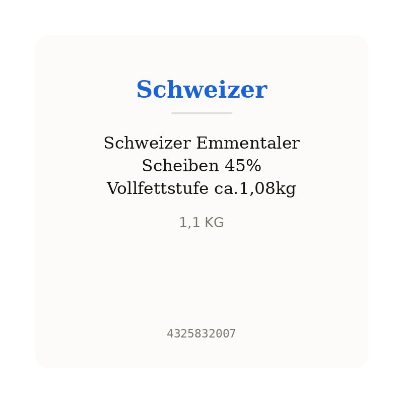 Schweizer Emmentaler Scheiben 45% Vollfettstufe ca.1,08kg