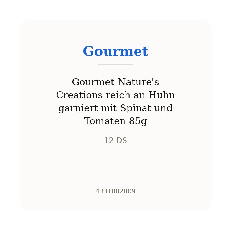 Gourmet Nature's Creations reich an Huhn garniert mit Spinat und Tomaten 85g