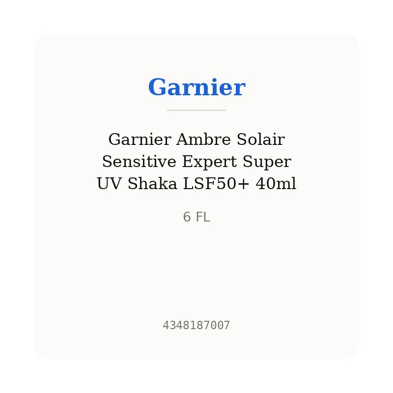 Garnier Ambre Solair Sensitive Expert Super UV Shaka LSF50+ 40ml