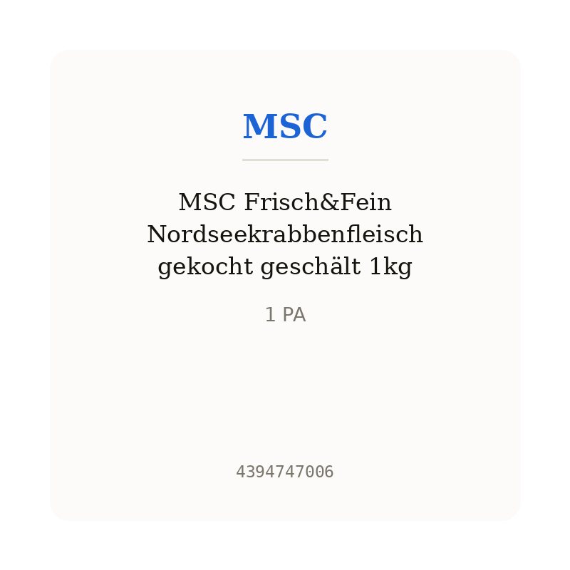 MSC Frisch&Fein Nordseekrabbenfleisch gekocht geschält 1kg
