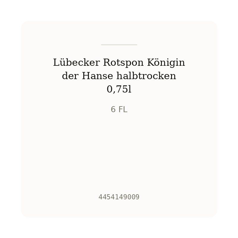 Lübecker Rotspon Königin der Hanse halbtrocken 0,75l