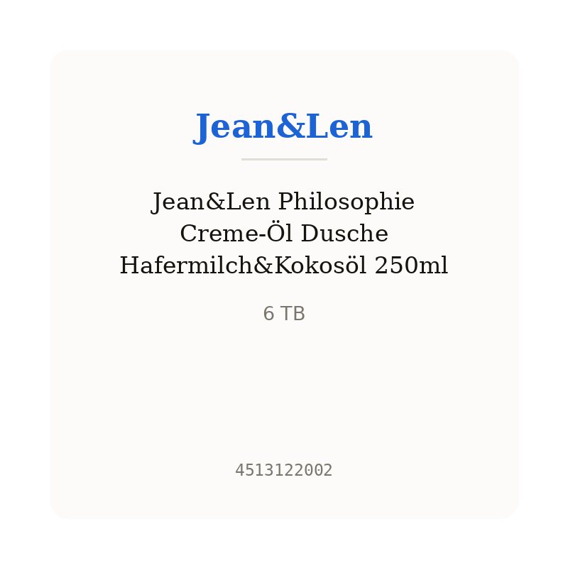 Jean&Len Philosophie Creme-Öl Dusche Hafermilch&Kokosöl 250ml