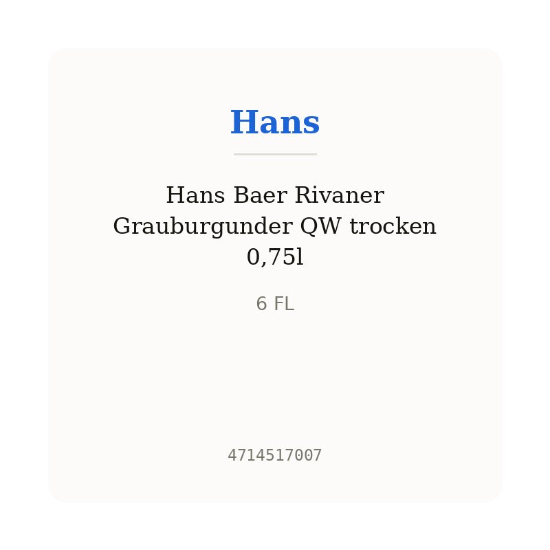 Hans Baer Rivaner Grauburgunder QW trocken 0,75l