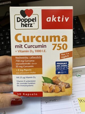 Doppelherz Curcuma 750 mit Curcumin+Vitamin D3 1000I.E. 30Kapseln 26,7g