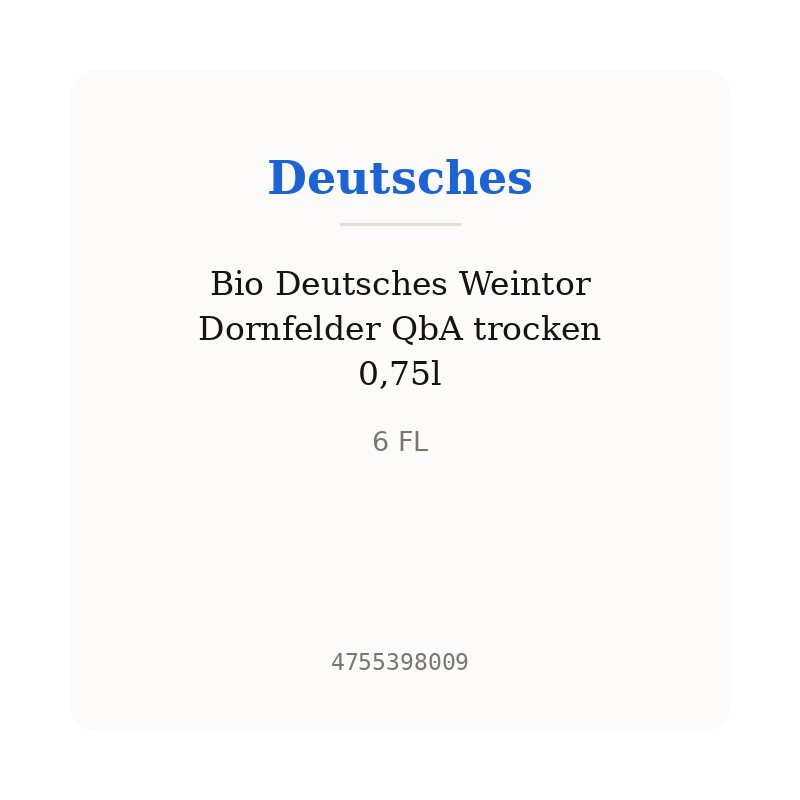 Bio Deutsches Weintor Dornfelder QbA trocken 0,75l