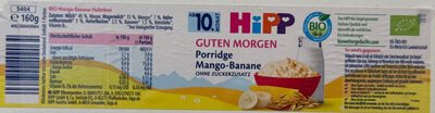 Bio Hipp Frühstücks-Porridge Mango-Banane-Haferbrei ohne Zuckerzusatz ab 10.Monat 160g
