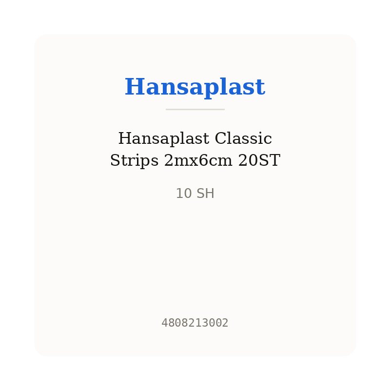 Hansaplast Classic Strips 2mx6cm 20ST