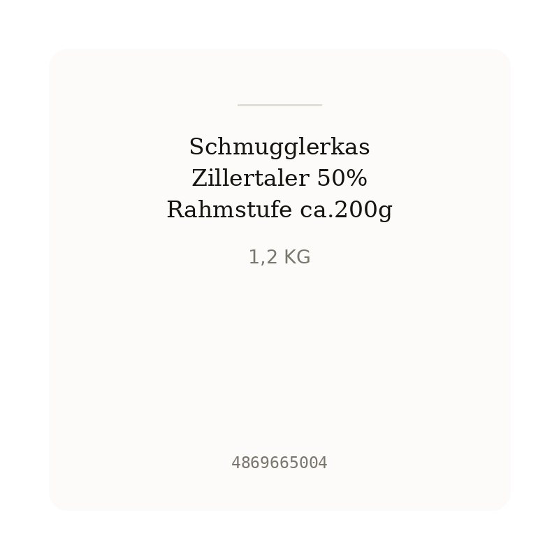 Schmugglerkas Zillertaler 50% Rahmstufe ca.200g