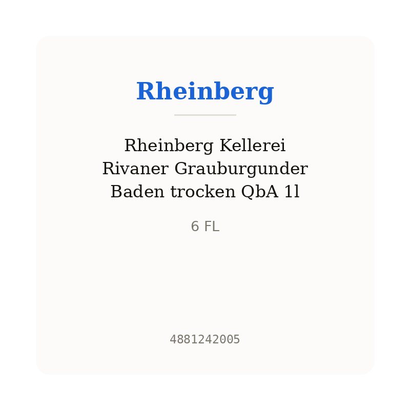 Rheinberg Kellerei Rivaner Grauburgunder Baden trocken QbA 1l