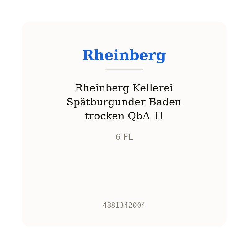 Rheinberg Kellerei Spätburgunder Baden trocken QbA 1l
