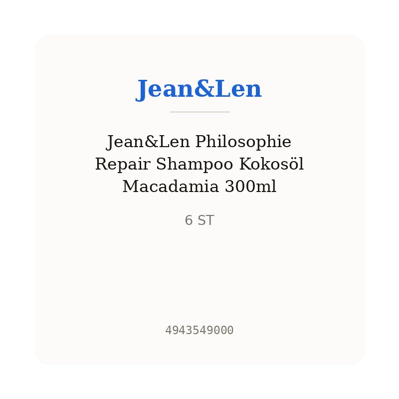Jean&Len Philosophie Repair Shampoo Kokosöl Macadamia 300ml