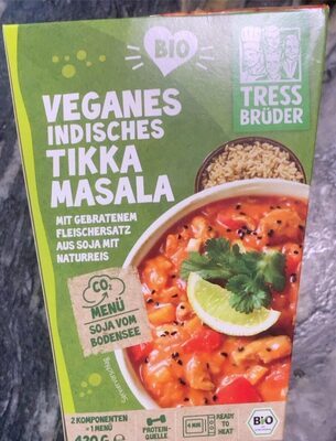 Bio Küchenbrüder Veganes indisches Tikka Masala mit gebratenem Fleischersatz aus Soja mit Naturreis 420g