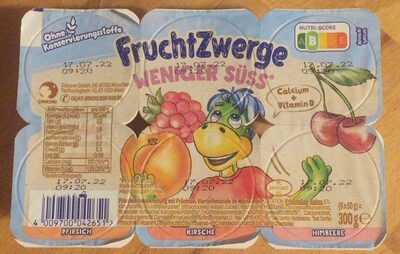 Danone Frucht Zwerge Weniger Süss Pfirsich, Kirsche, Himbeere 6x50g