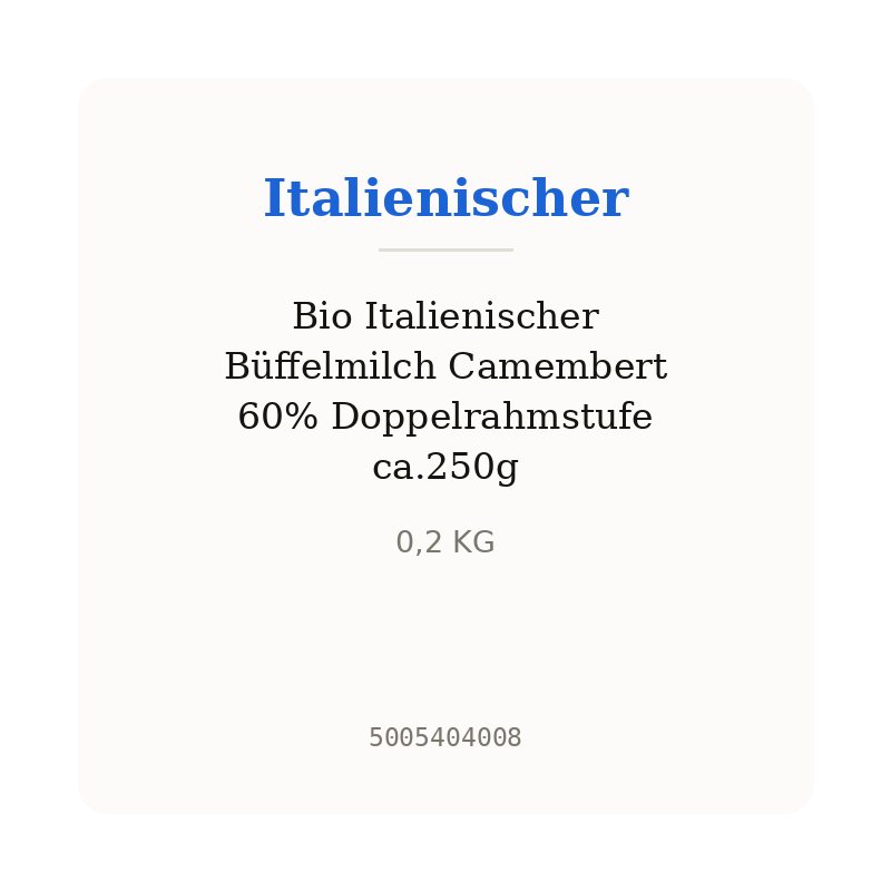 Bio Italienischer Büffelmilch Camembert 60% Doppelrahmstufe ca.250g