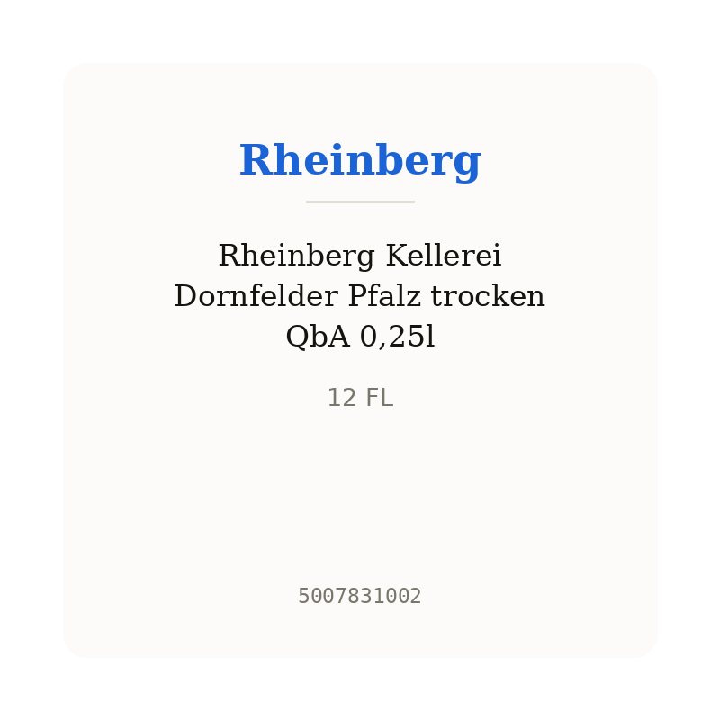 Rheinberg Kellerei Dornfelder Pfalz trocken QbA 0,25l