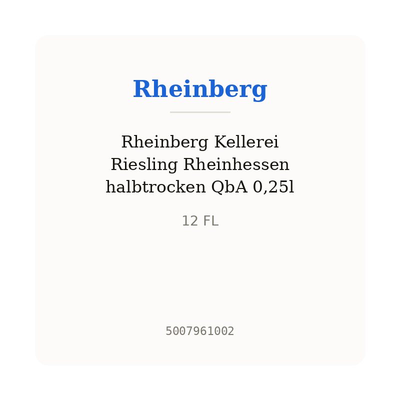 Rheinberg Kellerei Riesling Rheinhessen halbtrocken QbA 0,25l