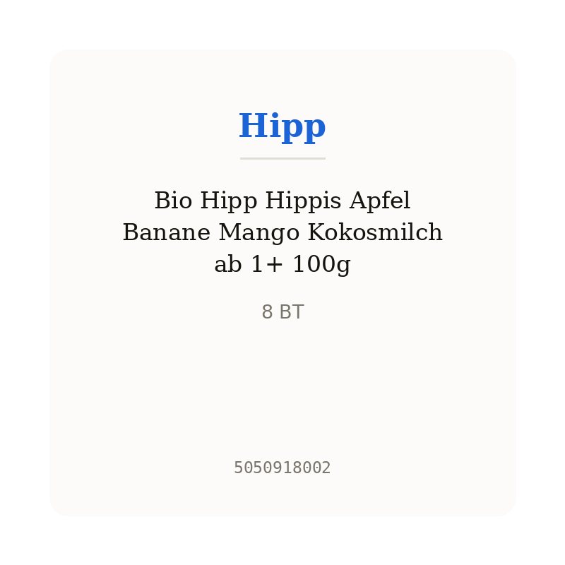 Bio Hipp Hippis Apfel Banane Mango Kokosmilch ab 1+ 100g