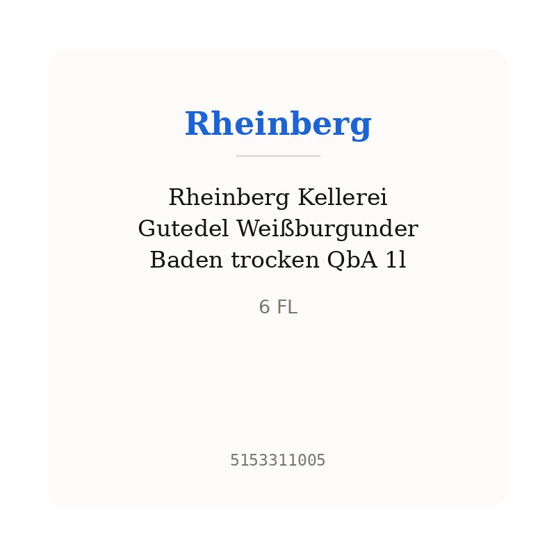 Rheinberg Kellerei Gutedel Weißburgunder Baden trocken QbA 1l