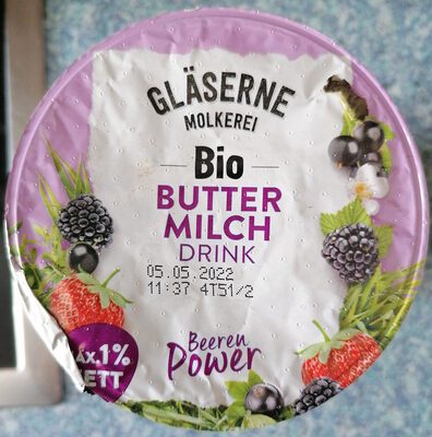 Bio Gläserne Molkerei Fruchtbuttermilch Drink Beeren Power 500g