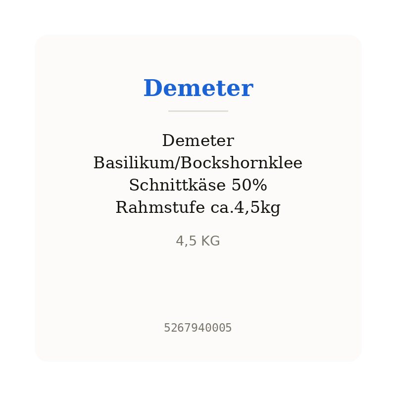 Demeter Basilikum/Bockshornklee Schnittkäse 50% Rahmstufe ca.4,5kg