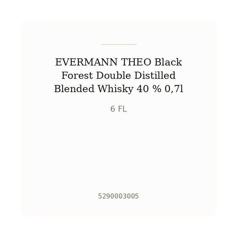 EVERMANN THEO Black Forest Double Distilled Blended Whisky 40 % 0,7l