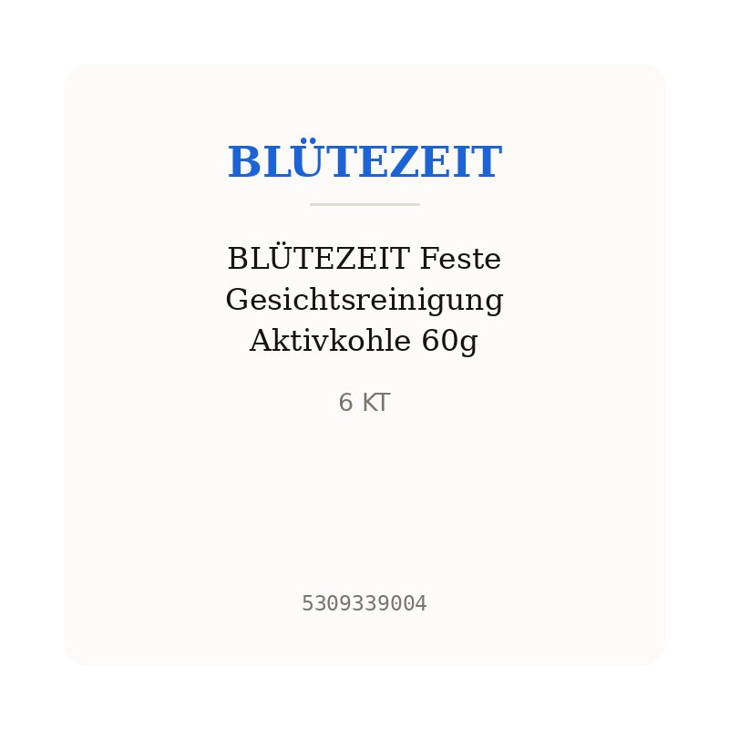 BLÜTEZEIT Feste Gesichtsreinigung Aktivkohle 60g