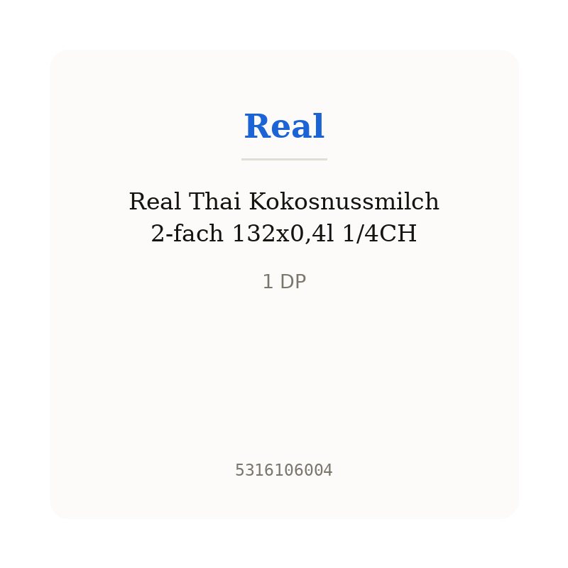 Real Thai Kokosnussmilch 2-fach 132x0,4l 1/4CH