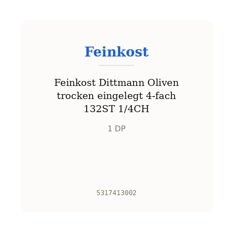 Feinkost Dittmann Oliven trocken eingelegt 4-fach 132ST 1/4CH