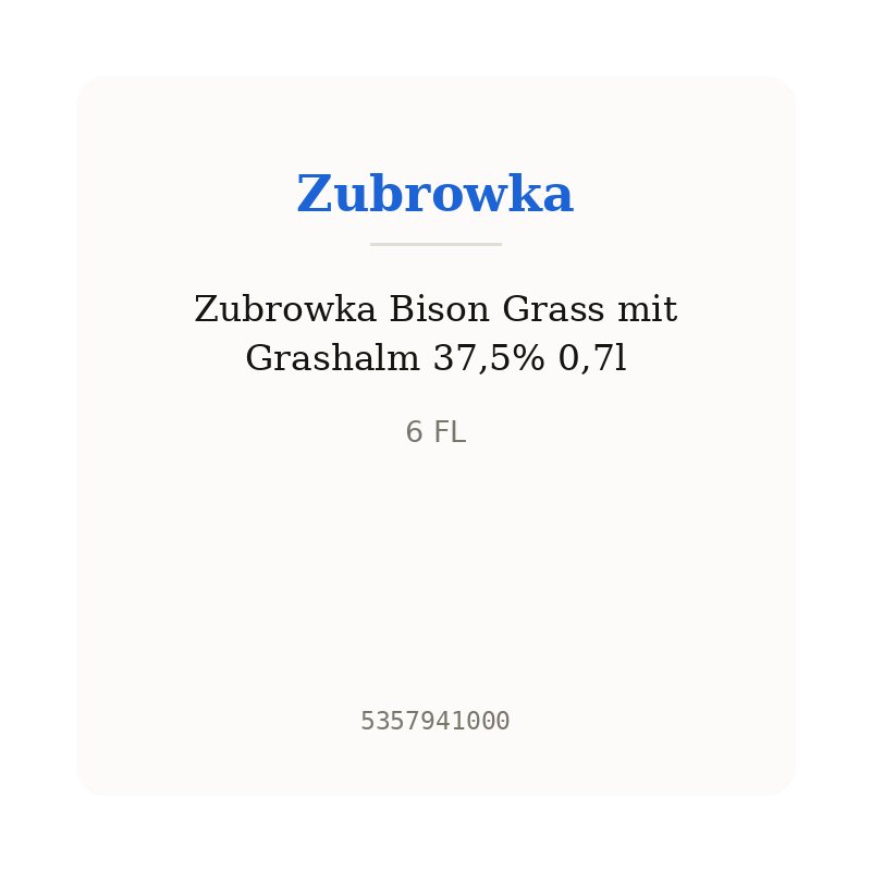 Zubrowka Bison Grass mit Grashalm 37,5% 0,7l