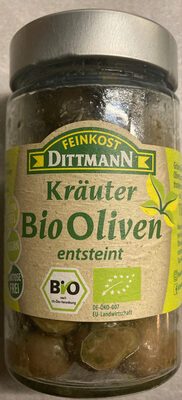 Bio Feinkost Dittmann Kräuteroliven grün ohne Stein 110g