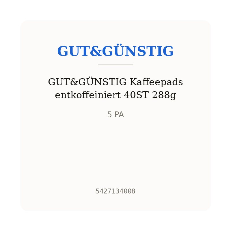 GUT&GÜNSTIG Kaffeepads entkoffeiniert 40ST 288g