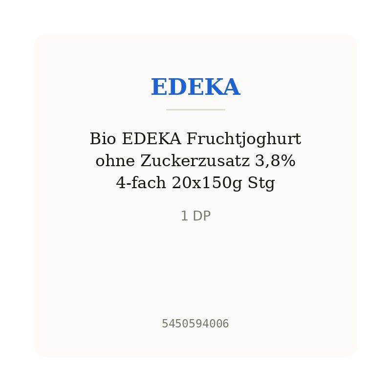 Bio EDEKA Fruchtjoghurt ohne Zuckerzusatz 3,8% 4-fach 20x150g Stg