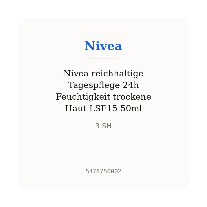 Nivea reichhaltige Tagespflege 24h Feuchtigkeit trockene Haut LSF15 50ml