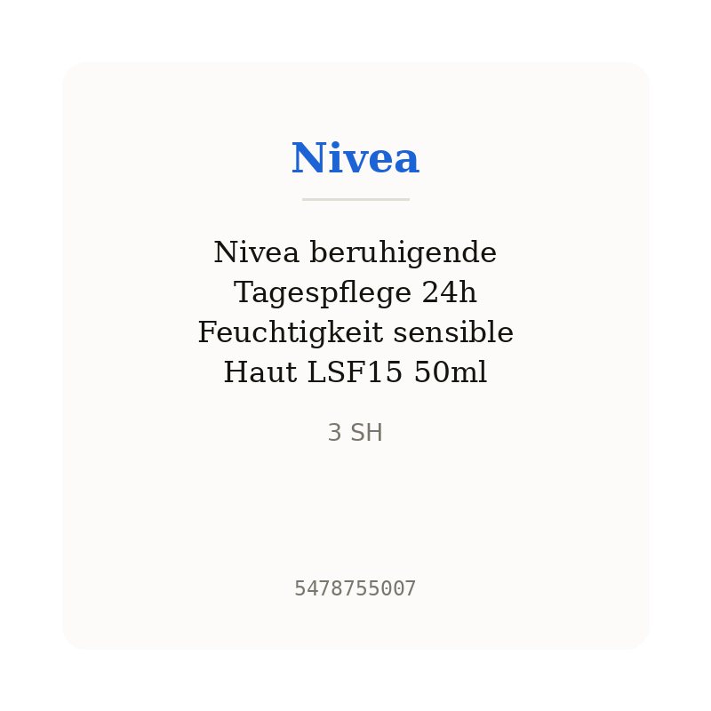 Nivea beruhigende Tagespflege 24h Feuchtigkeit sensible Haut LSF15 50ml