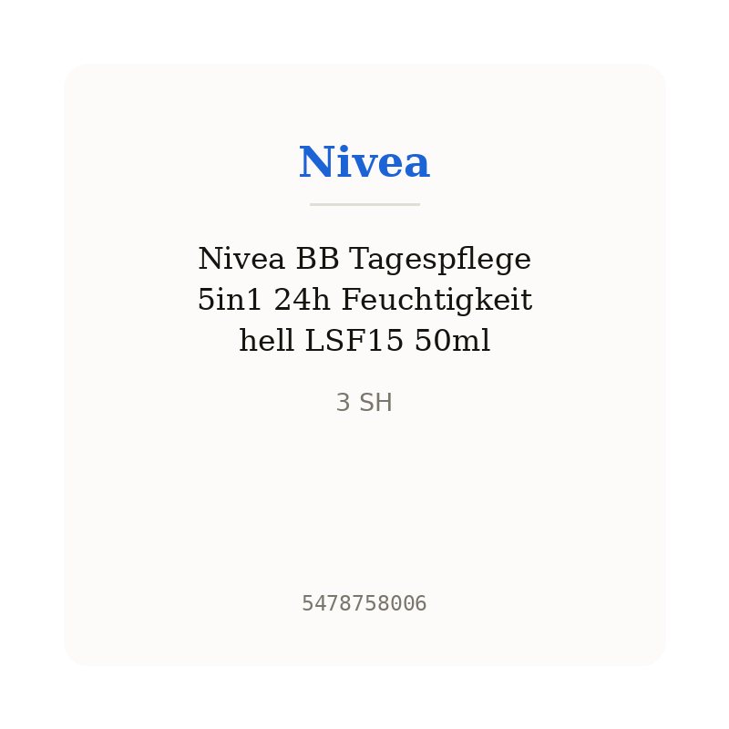 Nivea BB Tagespflege 5in1 24h Feuchtigkeit hell LSF15 50ml