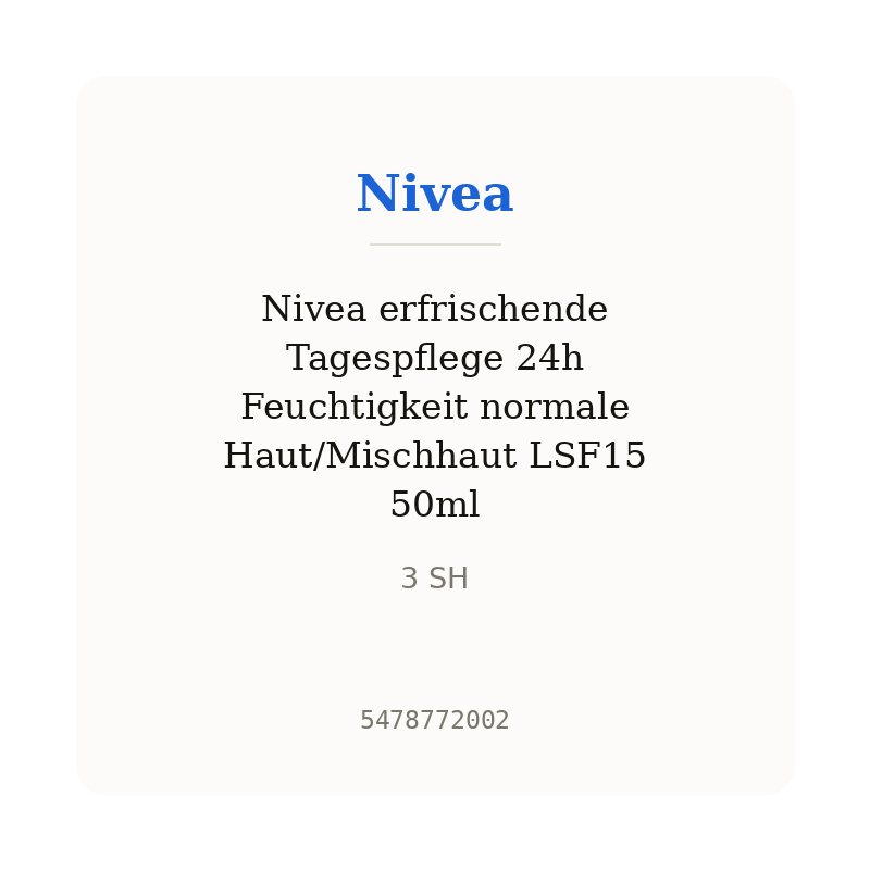 Nivea erfrischende Tagespflege 24h Feuchtigkeit normale Haut/Mischhaut LSF15 50ml