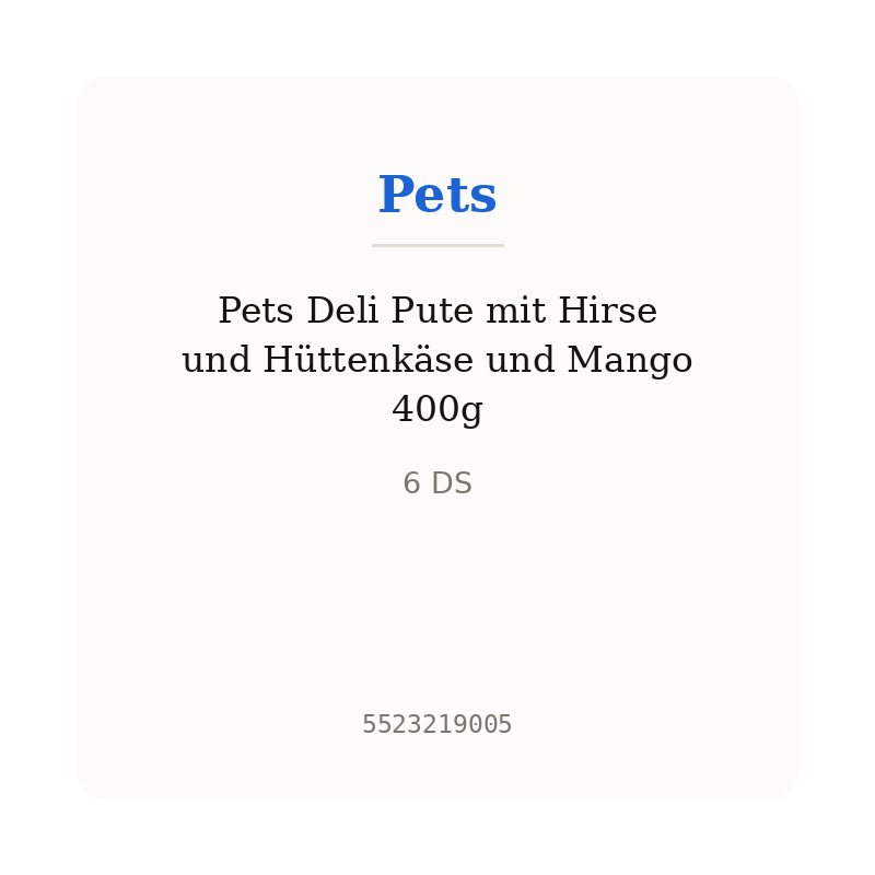 Pets Deli Pute mit Hirse und Hüttenkäse und Mango 400g