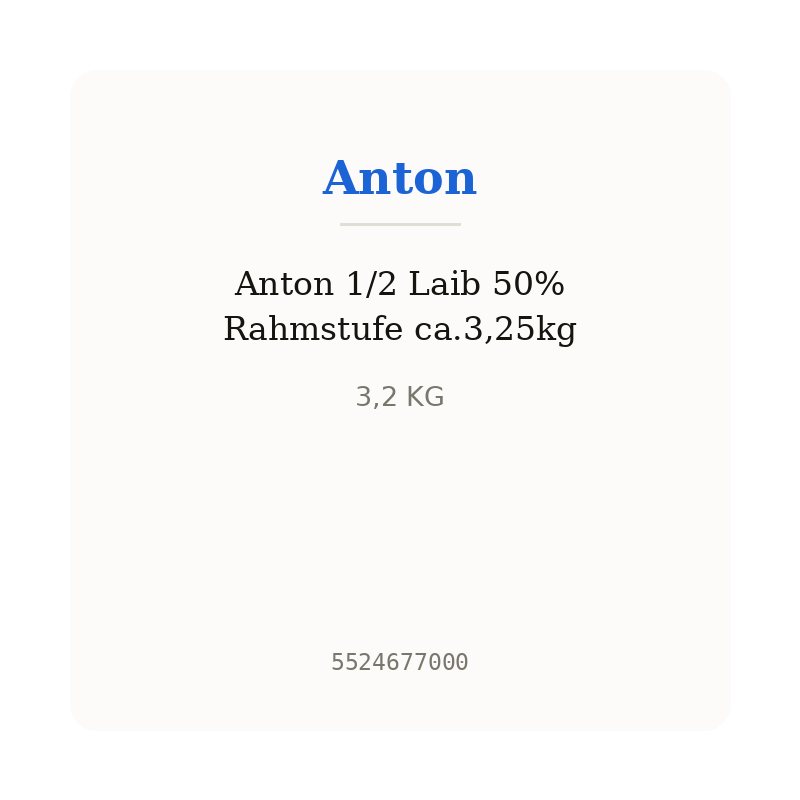 Anton 1/2 Laib 50% Rahmstufe ca.3,25kg