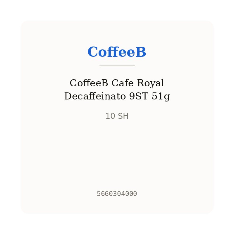 CoffeeB Cafe Royal Decaffeinato 9ST 51g