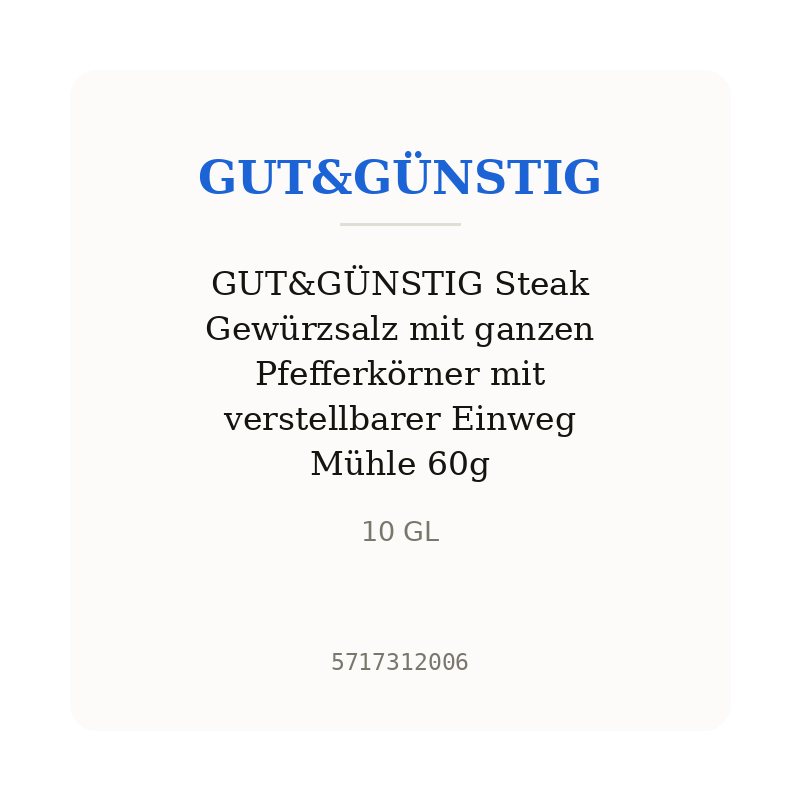 GUT&GÜNSTIG Steak Gewürzsalz mit ganzen Pfefferkörner mit verstellbarer Einweg Mühle 60g
